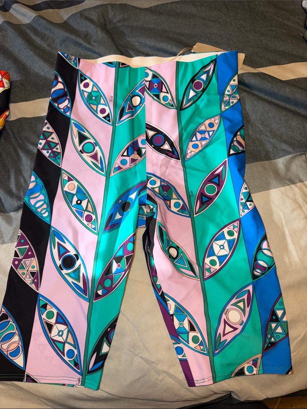 Emilio Pucci Teal, Pink & Blue Graphic Leaf-Print Bike Shorts